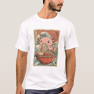 Camiseta Arte Retro de Comida Japonesa Ramen Axolotl Kawaii