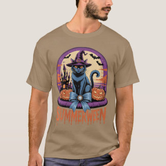 Camiseta Arte Retro de Gato Negro Espeluznante y Lindo de V