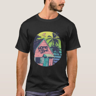 Camiseta Arte Retro de Puesta de Sol de Casa de Isla Tropic