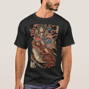 Camiseta Arte retro japonés Samurai montando toad gigante V