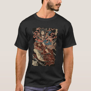 Camiseta Arte retro japonés Samurai montando toad gigante V
