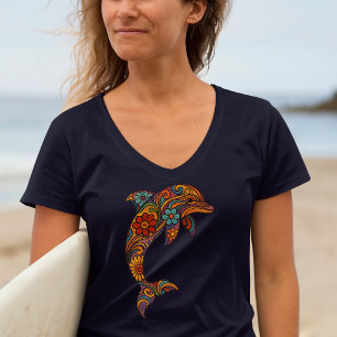 Camiseta Arte Retro Psicodélico de Delfines