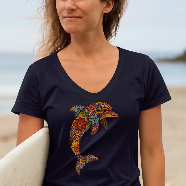 Camiseta Arte Retro Psicodélico de Delfines (Subido por el creador)