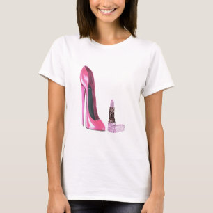 Camiseta Arte rosado del zapato y del lápiz labial del