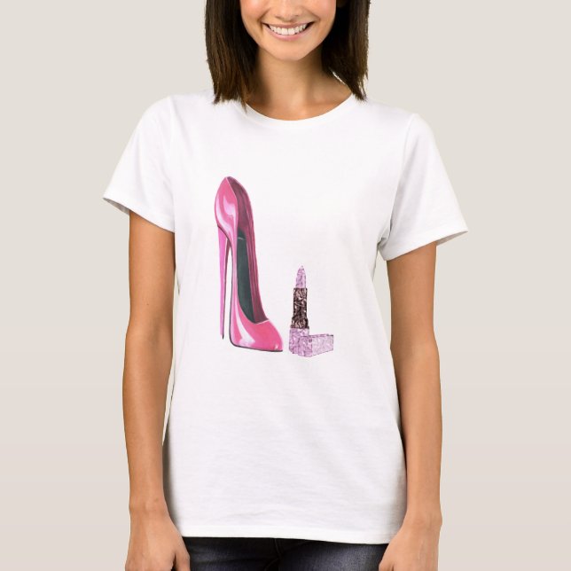 Camiseta Arte rosado del zapato y del lápiz labial del (Anverso)