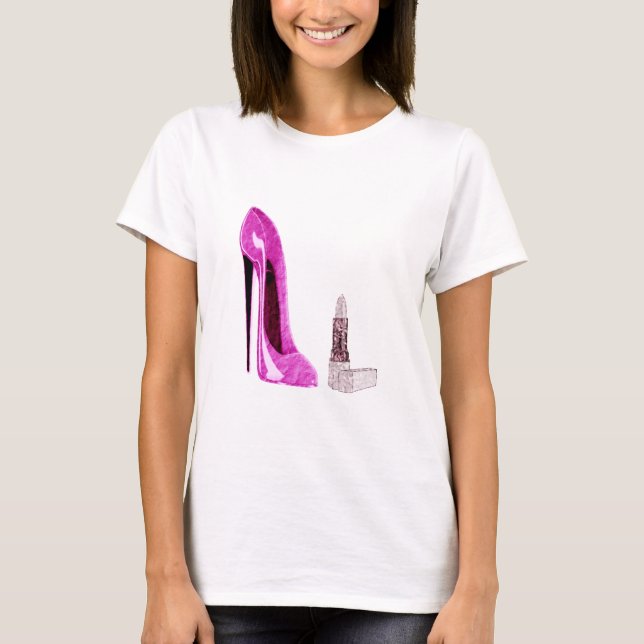 Camiseta Arte rosado del zapato y del lápiz labial del (Anverso)