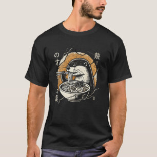 Camiseta Arte Rupestre Japonés Amante De Fideos Nutria Rame