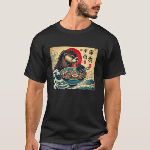 Camiseta Arte Rupestre Japonés Amante De Fideos Nutria Rame