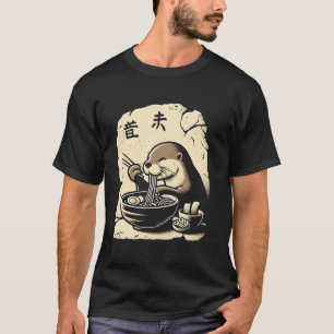 Camiseta Arte Rupestre Japonés Amante De Fideos Nutria Rame