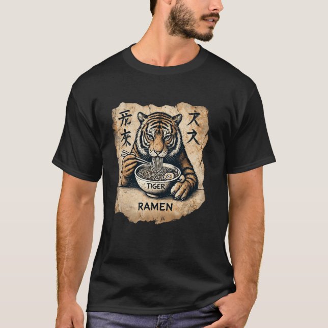 Camiseta Arte rupestre japonés Noodle de vida salvaje León  (Anverso)
