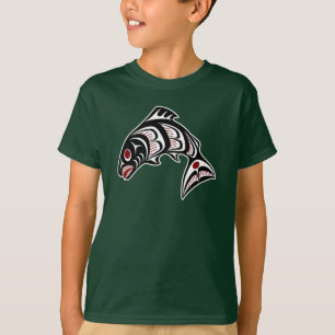 Camiseta Arte Salmón Haida Rojo Negro Blanco Indígena Ameri