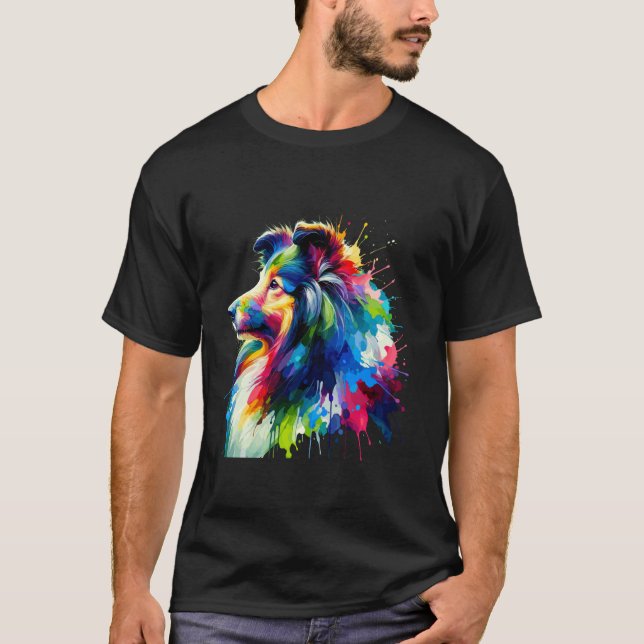 Camiseta Arte salpicado perro de pastor de Shetland Sheltie (Anverso)