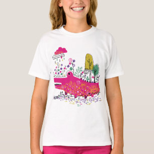 Camiseta Arte Salvaje de Cocodrilo Dibujado a Mano