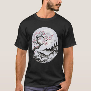 Camiseta Arte Sumi-e de Flor de Cerezo Mosasaurus Japonés p