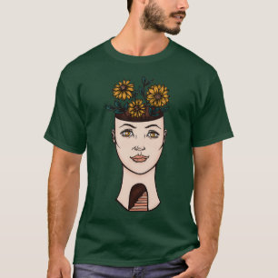 Camiseta Arte Surrealista de cabeza de flor