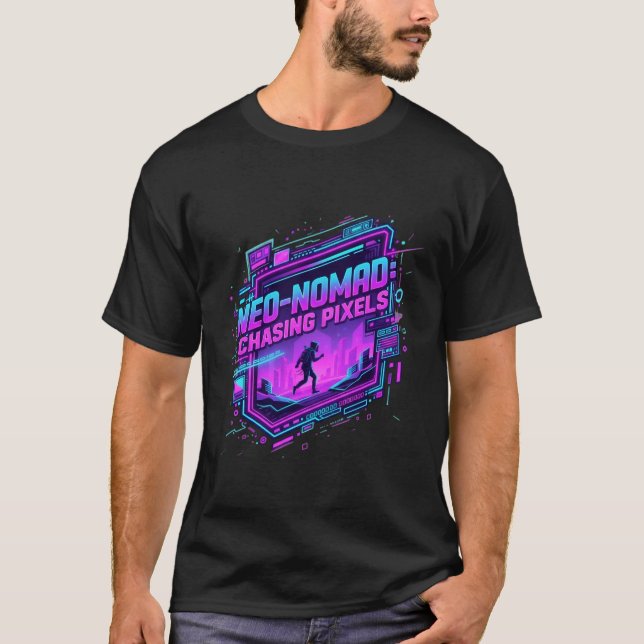 Camiseta Arte Synthwave Neo-Nómada Cyberpunk - Futuro Retro (Anverso)