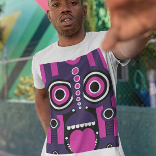 Camiseta Arte Tiki Púrpura Y Rosa