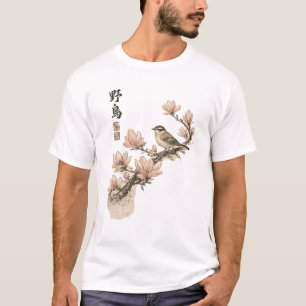 Camiseta Arte tradicional asiático de ave magnolia