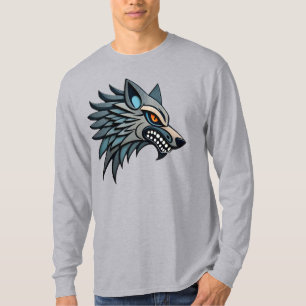 Camiseta Arte tribal estilizado de lobo con ojos naranjas