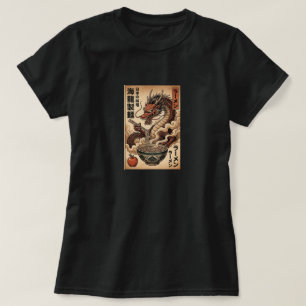 Camiseta Arte Ukiyo-e de Ramen de Gato Samurái Japonés