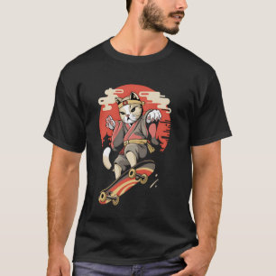 Camiseta Arte Ukiyo-e Japonés Antiguo de Gato Patinando