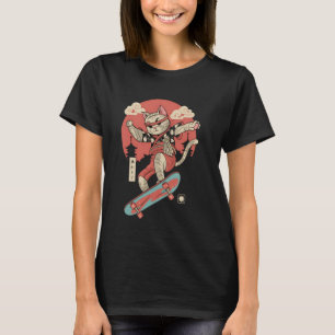 Camiseta Arte Ukiyo-e japonés vintage de Cat Skateboarding
