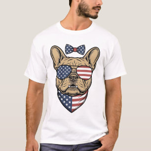 Camiseta Arte vectorial de Bulldog Francés Patriótico Vinta