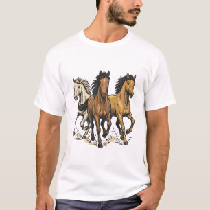 Camiseta Arte vectorial de caballos corriendo vintage_1