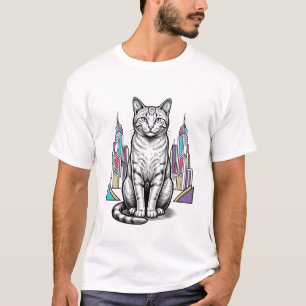 Camiseta Arte vectorial de ciudad de gato cibernético graba
