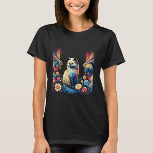 Camiseta Arte vectorial de gato al atardecer en prado de fl