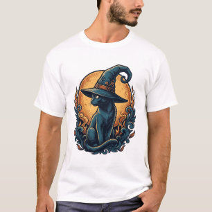Camiseta Arte vectorial de Halloween de gato bruja vintage