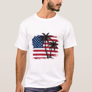 Camiseta Arte vectorial de playa patriótica bandera america