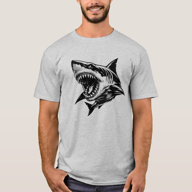 Camiseta Arte vectorial de tiburón fiero Tiburón blanco  (Anverso)