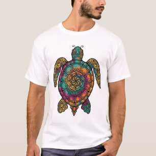 Camiseta Arte vectorial tribal de tortuga marina grabada vi
