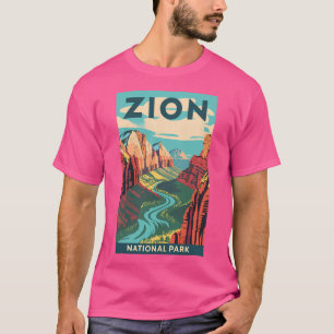 Camiseta Arte Viajero Vintage Del Parque Nacional Zion - U