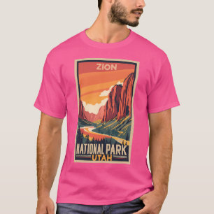 Camiseta Arte Viajero Vintage Del Parque Nacional Zion - U