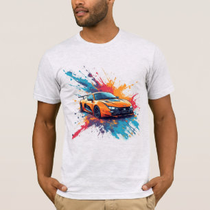 Camiseta Arte vibrante de coche deportivo naranja