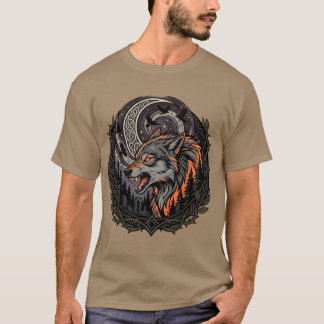 Camiseta Arte vikingo del cuervo de la luna del lobo nórdic