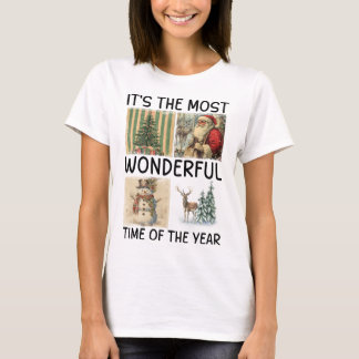 Camiseta Arte vintage de Navidad Santa Muñeco de nieve Árbo