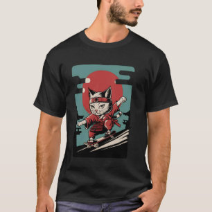 Camiseta Arte vintage japonés Ukiyo-e de gato en monopatín