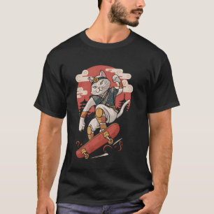 Camiseta Arte vintage japonés Ukiyo-e de patineta de gato