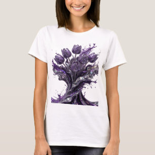 Camiseta Arte wearable de fusión floral púrpura plateada fr