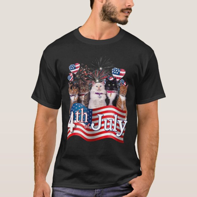Camiseta Artillería De Gato De Bandera Estadounidense 4 De  (Anverso)
