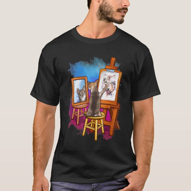 Camiseta Artista de Lobo Pintando Perro Artista Animales No (Anverso)