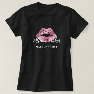 Camiseta ARTISTA DE MAQUILLAJE Logo Rosa Besos Nombre