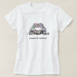 Camiseta ARTISTA DE MAQUILLAJE Logotipo Brillante Beso Nomb