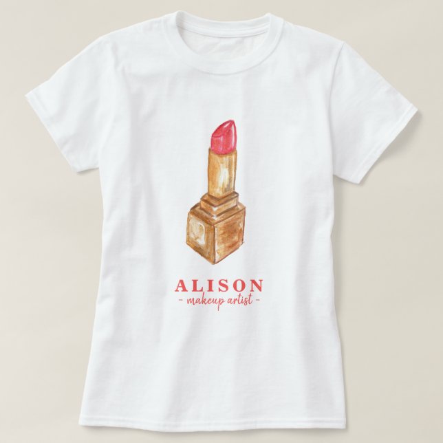 Camiseta Artista de maquillaje nombre lápiz labial de acuar (Diseño del anverso)
