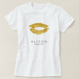 Camiseta Artista de maquillaje y guión de labios dorados de