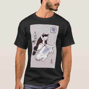 Camiseta Artista de tatuajes de gato divertido japonés Ukiy