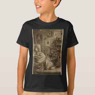 Camiseta Artista de tatuajes de gato sepia vintage lindo